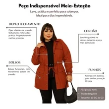 Plus Size Bengaline Jacket, Plus Size Winter Overcoat, Drawstring Cuffs, Fitted Waist, Parka Style - 亮橙色 - 查看 4