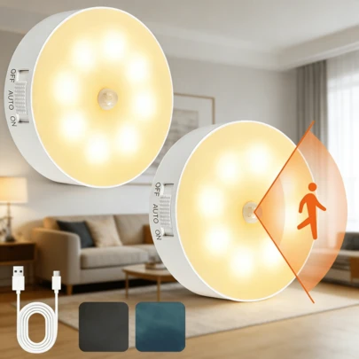 1pc Motion Sensor LED Night Light, USB Rechargeable, Suitable For Kitchen Cabinet, Wardrobe, Stairs, Wireless Closet Lamp