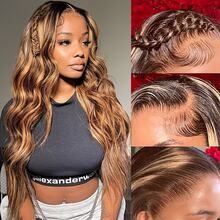 Highlight Ombre Lace Front Wigs Human Hair Glueless Wigs 13x4 Body Wave Frontal Wigs Human Hair Pre Plucked With Baby Hair 200% Density 4/27 Colored Honey Blonde Lace Front Wig For Women - S4/27 - 查看 10