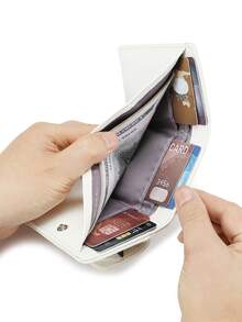 New Mini Wallet For Women, Short Snap Closure Wallet, Large Capacity Coin Purse, Tri-Fold Wallet, Women's Cash Wallet, Small Wallet, Cute Wallet - White - View 3