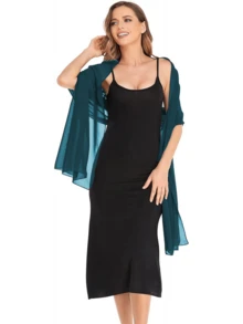 雪纺披肩围巾，适合新娘婚礼、晚宴礼服及特殊场合穿着，也适合海滩和度假穿着。 - 哈青色 - 查看 4