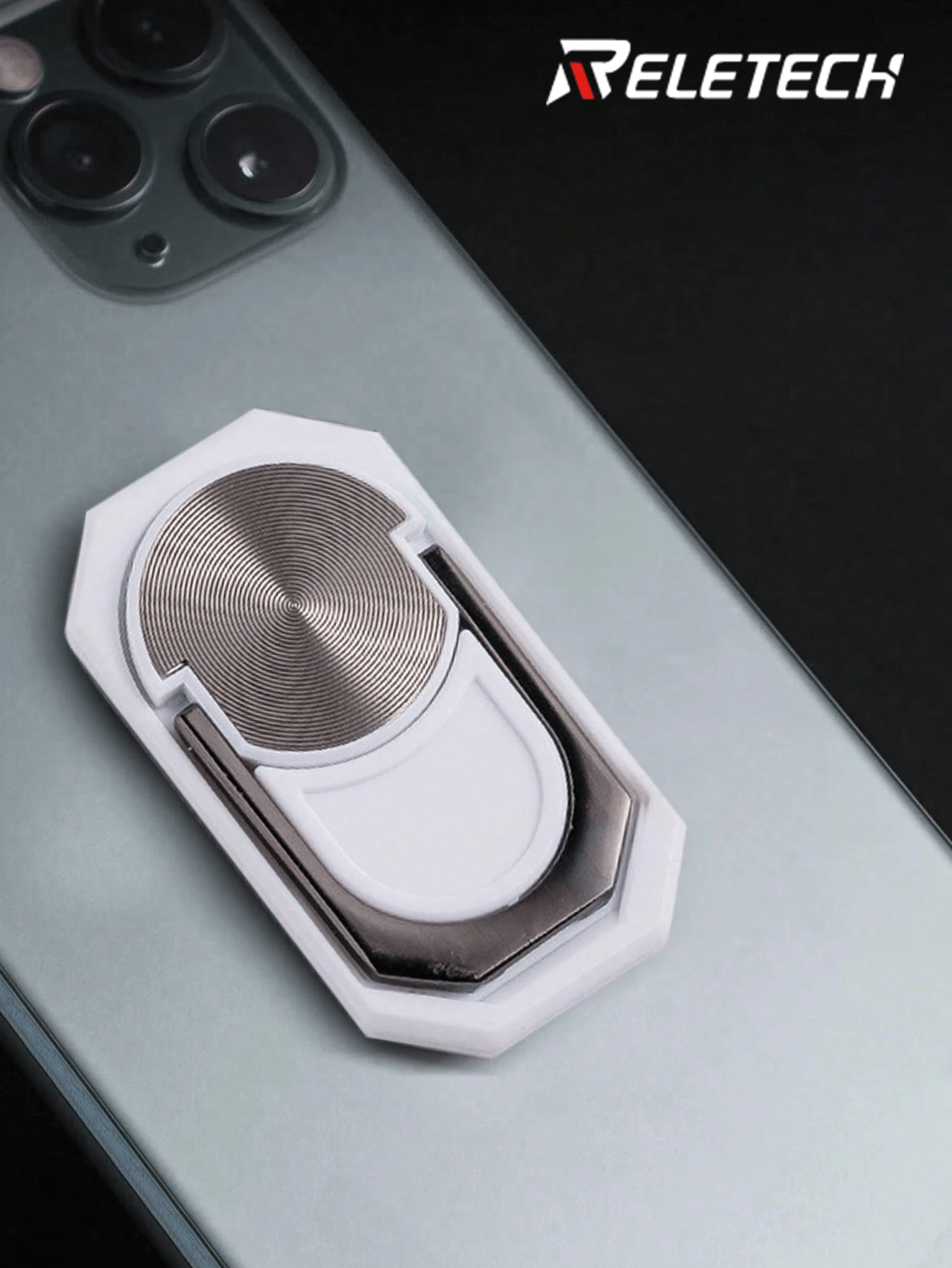 Reletech 1/2个磁吸手机支架，懒人支架，无需收纳。360°磁吸，可旋转滑动，可拆卸手机指环支架，防摔创意手机指环支架 - 黑色 - 查看 1