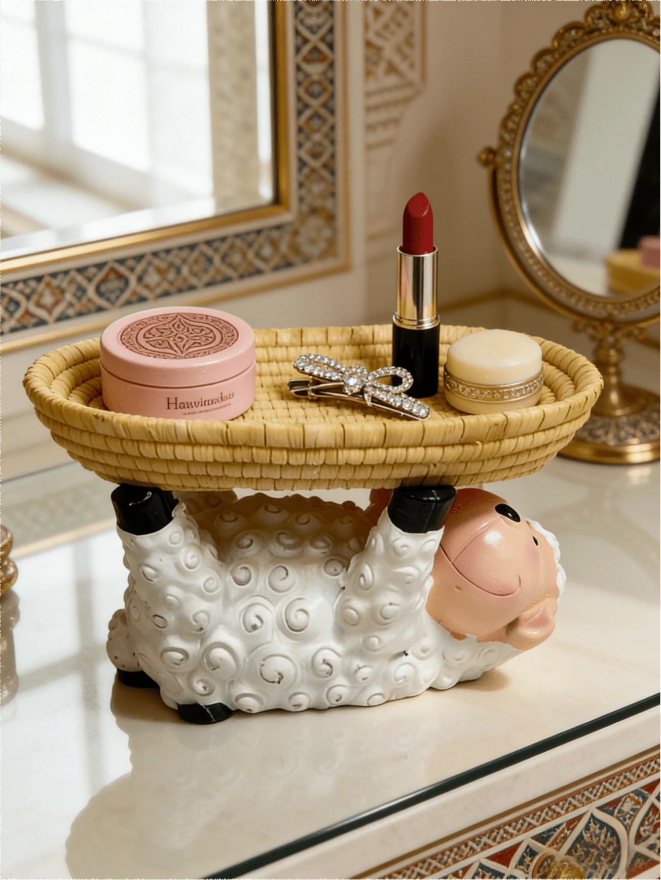 1pc INS Style Elegant Sheep Tray, Essential Middle Eastern Home Decor, Vanity Makeup Storage/Incense Holder, Muslim Women's Aesthetic Desktop Decor, Cross-Border Hot Seller, Room Decoration, Handicraft, Resin Statue, Decorative Vase, Gardening, Dining Table Decor, Cafe, Bookshelf, Gift - Multicolor - View 1