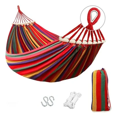 CASALIVA Hamaca de Camping Portátil con Barras de Madera, Hamaca de Jardín Exterior de Nailon Transpirable y Resistente, Ideal para Acampar al Aire Libre