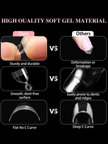 600PCS/Box Soft Gel Nail Tips, Ultra Short Clear False Nails, Full Cover Acrylic Nail Tips, Almond/Coffin/Square/Curved French Shape, Press On Nail Extensions For DIY Manicure Nail Art - Clear - View 3
