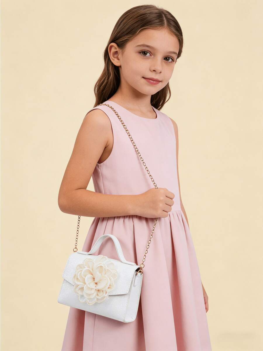 1pc Elegant Petal Handbag, Glitter Flower Decor Chic Chain Shoulder Crossbody Bag - Greta - View 1