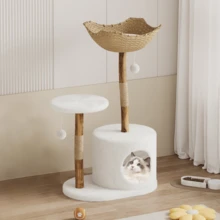 Modern Wood Cat Tree Tower, Natural Wood Frame,Stylish Indoor Cat Condo & Furniture For Kittens And Cats - 無色 - 查看 11