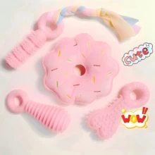 粉色软橡胶幼犬磨牙玩具，骨头形状咀嚼球，耐用橡胶绳，小型宠物牙齿护理用品 - 彩色 - 查看 2
