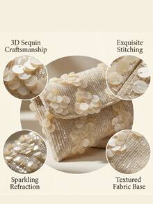 Túi xách cầm tay nữ màu be họa tiết hoa đính sequin 3D, túi đeo vai dự tiệc. - Vàng - Xem 6
