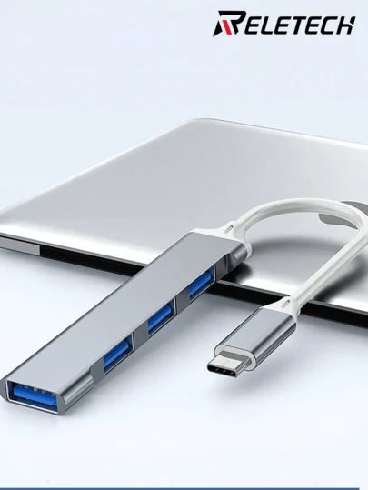 Reletech Type-C Hub, USB-C Adapter, 3.0 Splitter Compatible With Apple Laptops, 4K Projection, PD Charging, 4-In-1 Expansion Dock