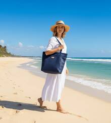 Large Women's Waterproof Beach Bag - Navy Blue - View 2