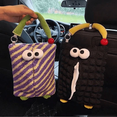 Giá treo khăn xe hơi họa tiết quái vật dễ thương, trang trí nội thất xe hơi hoạt hình sáng tạo, hộp đựng khăn nhung mềm mại cho phòng ngủ, trang trí nội thất thời trang và thiết thực, thiết kế đáng yêu giúp việc lái xe thêm thú vị, sản phẩm độc đáo, món quà lý tưởng.