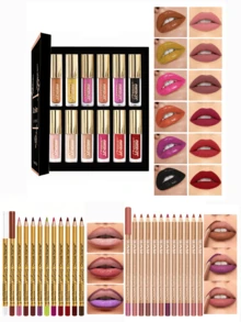 12-Piece Liquid Lipstick Set And 12/24-Piece Professional Lip Liner Combination, Matte Silky Lip Makeup Set, Suitable For Creating A Well-Defined Lip Effect, Long-Lasting Waterproof, Non-Stick Cup Lip Color, Women's Gift Set, Butterfly Shiny Shell, Is The Perfect Gift Choice For Christmas. Easter Gift - 新多色 - 查看 13