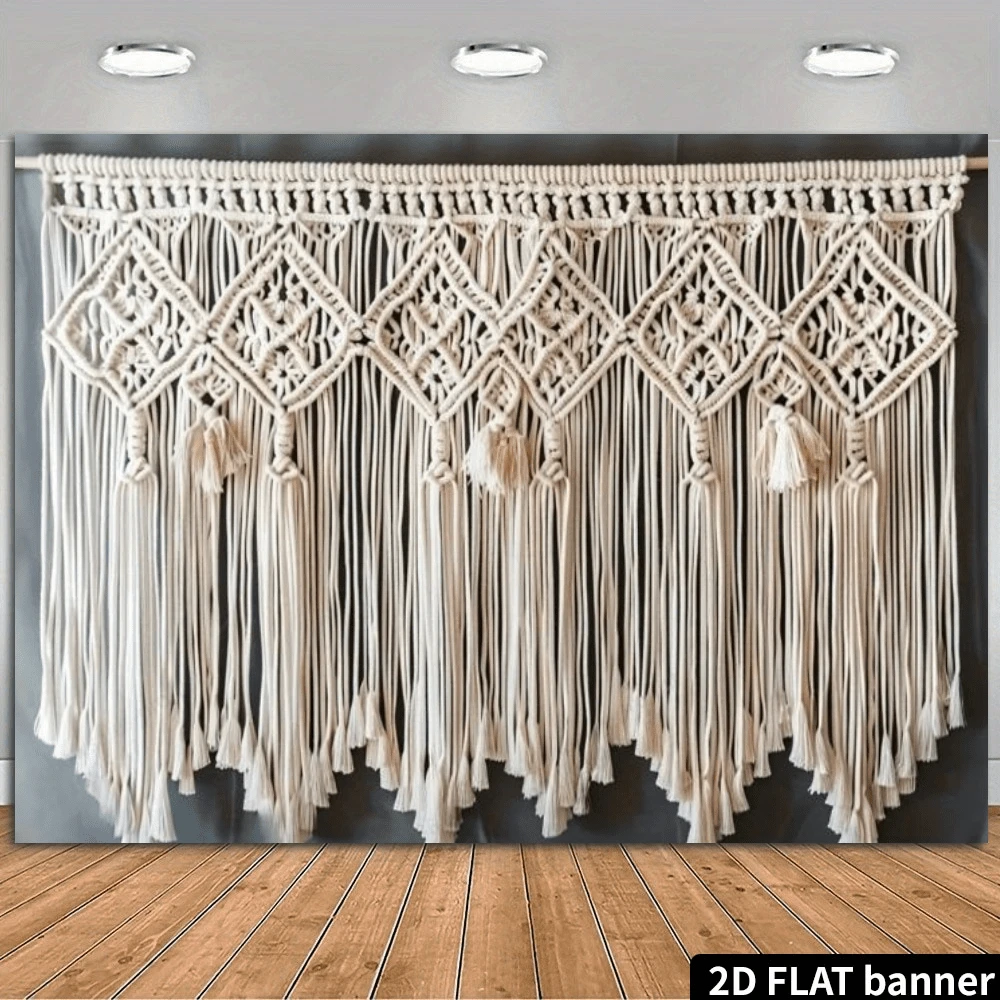 2D Flat White Bohemian Style Fringe Floral Curtain - Fashionable Wedding And Party Backdrop, Elegant Photography Background Cloth, Polyester Fabric For Indoor And Outdoor Decor