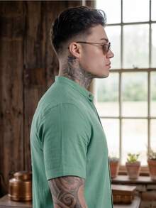 Men's Short Sleeve Shirt With Priest Collar, Lightweight, Work And Leisure - Mint Green - View 6