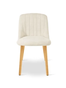 Goeurvant Modern Minimalist Vertical-Stripe Upholstered Dining Chairs With Ergonomic Back & Solid Wood Legs For Living Room, Kitchen, Bedroom - Set Of 2 / Set Of 4 / Set Of 6---Off White (Chenille) - 米白色 - 查看 7