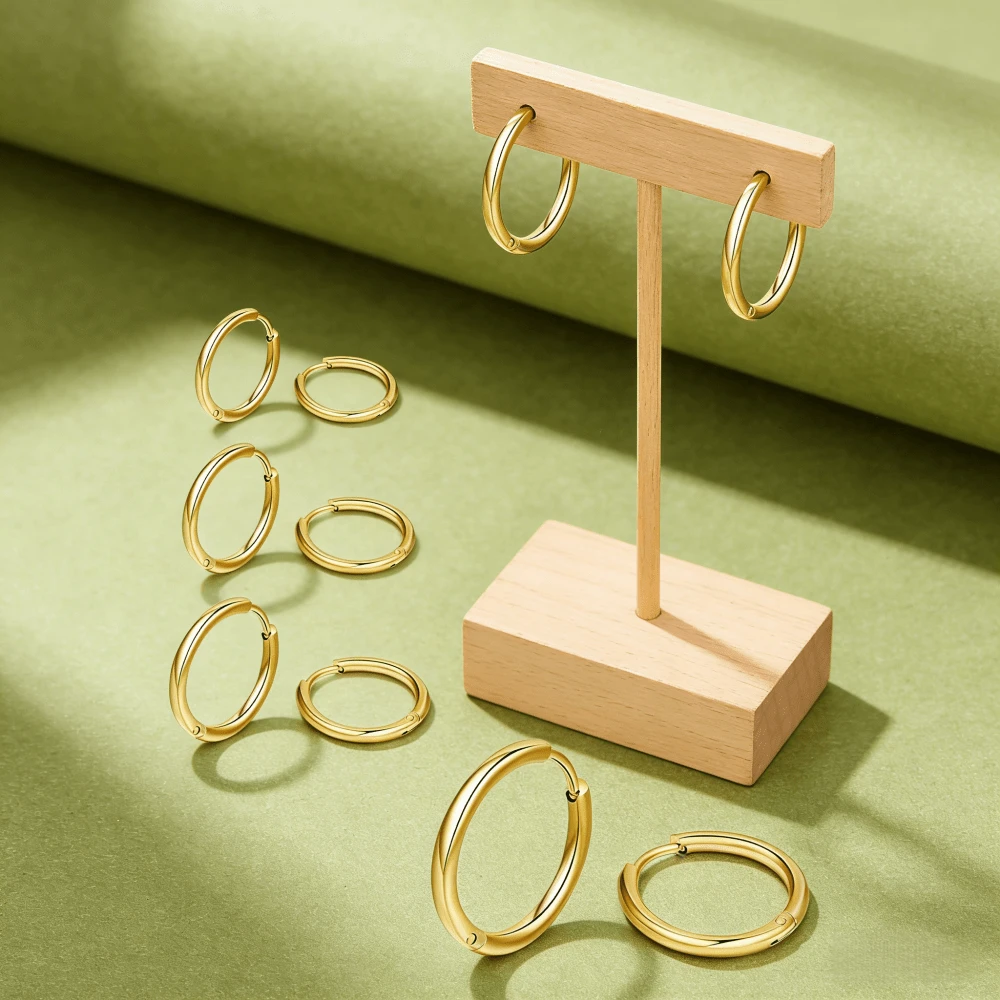 10只金色不锈钢圈形耳环，男女朋克嘻哈风格饰品礼物，时尚穿刺配件 - 2.5mm金色10件 - 查看 1