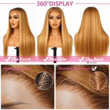 Dollface Perruque frontale en dentelle HD 13x4 ou 13x6, 76-91 cm (30-36 pouces), densité 180 %, mèches P4/27, effet lisse, cheveux humains brésiliens ombrés blond miel, idéale pour les fêtes, les voyages, les anniversaires, le cosplay, les remises de diplômes, les mariages, la rentrée scolaire et le quotidien. - S4/27 - Voir 10