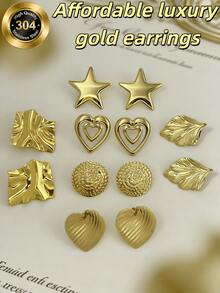6 pares de pendientes decorados con rhinestones con forma de estrella y corazón, adecuados como regalos para la madre en ocasiones como el Día de San Valentín y el Día de la Madre - Multicolor - Ver 3
