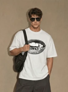 Voidago 2025 男士夏季骷髅印花圆领短袖休闲T恤 - 白色 - 查看 1