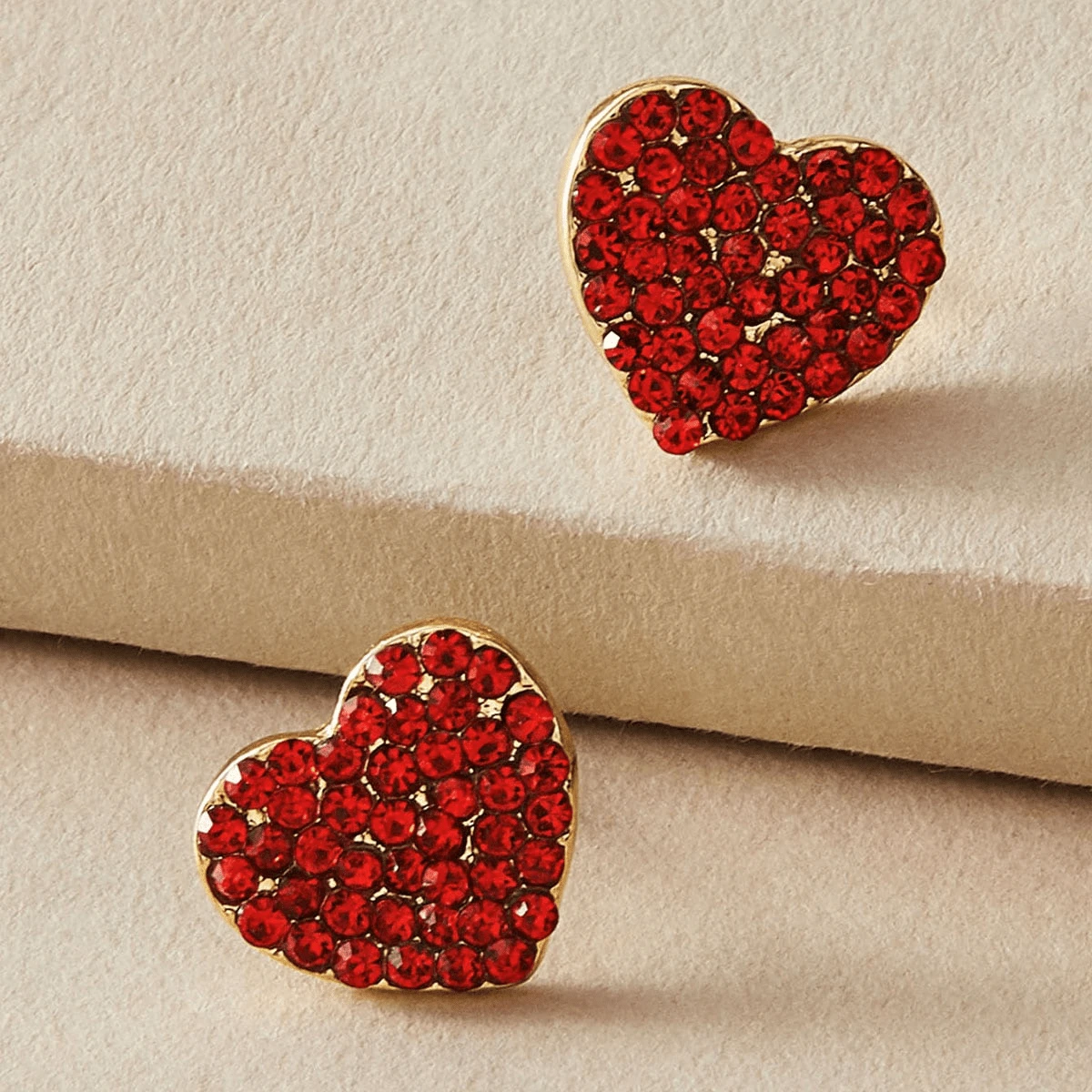 1对优雅心形休闲时尚耳环 - 紅色 - 查看 1