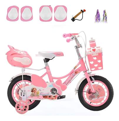 Bicicleta Para Niño Universal 20 Con Rueditas Y Canasta,Bicicleta De Niño Kit R20 Rosa Con Muñecas Y Protección