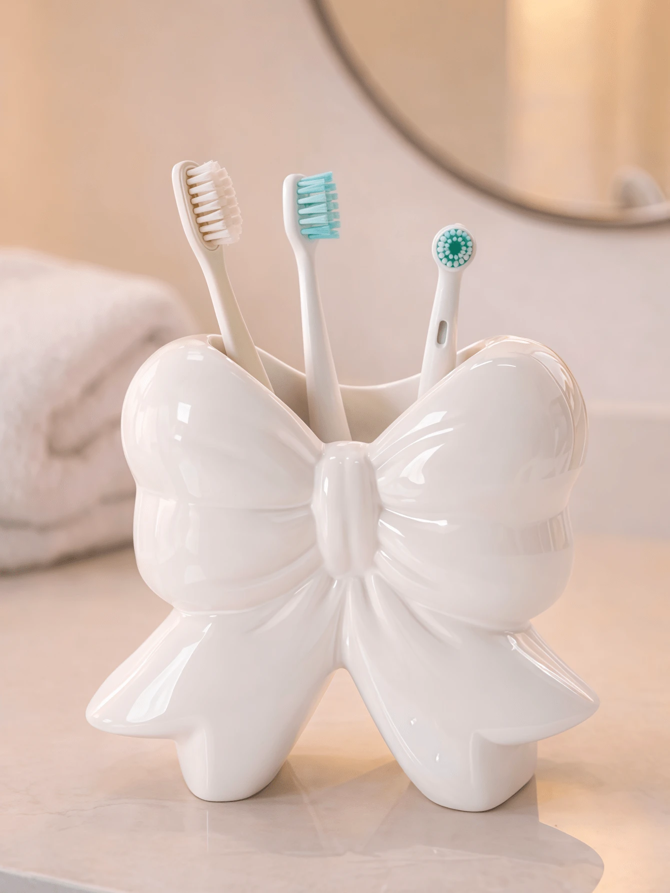 1/2pcs Bow Shaped Toothbrush Holder, Cute Bathroom Toothbrush Cup Storage Rack, Suitable For Bathroom Decor & Accessories, Vanity Organizer, Room Decoration, Home Decor, Also A Great Gift For Female Friends