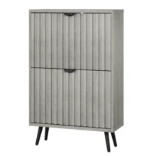 Shoe Cabinet / Country Style Hidden Shoe Cabinet / Grey Grooved Design / With 2 Drop-Down Drawers / Suitable For Entrances, Hallways, Living Rooms And Closets - Grey - View 9