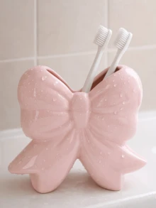 1/2pcs Bow Shaped Toothbrush Holder, Cute Bathroom Toothbrush Cup Storage Rack, Suitable For Bathroom Decor & Accessories, Vanity Organizer, Room Decoration, Home Decor, Also A Great Gift For Female Friends - Multicolor - View 4