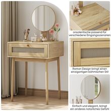 A Rattan Dressing Table With Mirror, A Compact Dressing Table For The Bedroom And A Cute Dressing Table Suitable For Small Rooms (Without Chairs) - 卡其色 - 查看 7