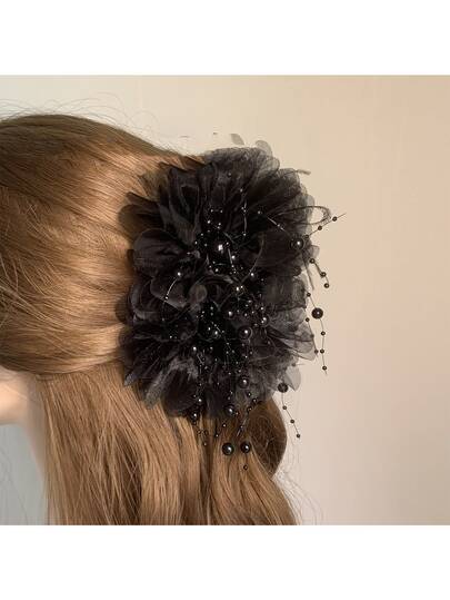 1个/2个装女士塑料黑色中号发爪夹，方形马尾辫发圈，适合日常、居家、通勤、休闲风格发饰，纯色，休闲ABS塑料