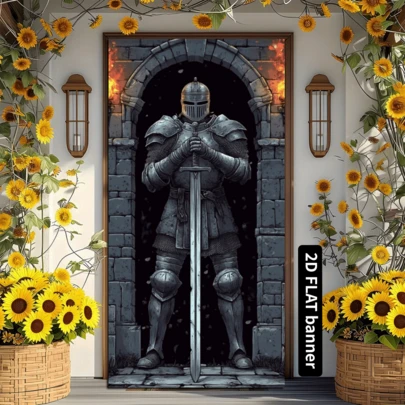 2D Medieval Knight Banner, 1pc 2D Polyester Indoor/Outdoor Decoration Banner, Suitable For Wedding, Birthday, Anniversary, Bachelor Party, Authentic Knight Image, Durable Castle Theme Party Background