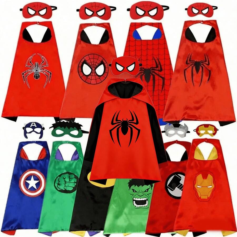 Marvel Superhero Capes And Masks Set For Spider-Man Iron Man Captain America Costume Birthday Party Favors - Multicolor - View 1