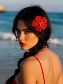 10个/套 夏季大芙蓉花发夹，夏威夷热带花卉发夹，夏季海滩度假波西米亚风发饰，适合女士和女孩（红色、白色、粉色、黄色），假日旅行 - 彩色 - 查看 8