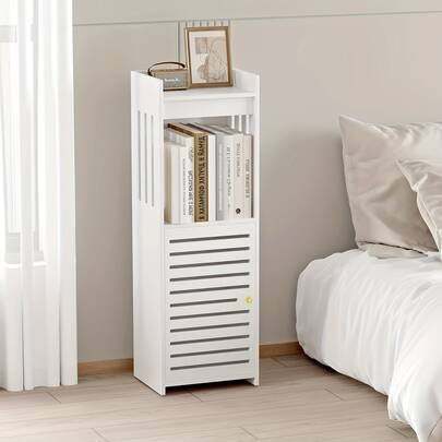 Tủ đựng đồ phòng tắm mỏng, tủ đứng hẹp có kệ mở và cửa chớp, tủ đựng đồ nhỏ gọn cho giấy vệ sinh, khăn tắm, phụ kiện phòng tắm, tủ cao tiết kiệm không gian cho phòng tắm, phòng giặt, phòng khách.