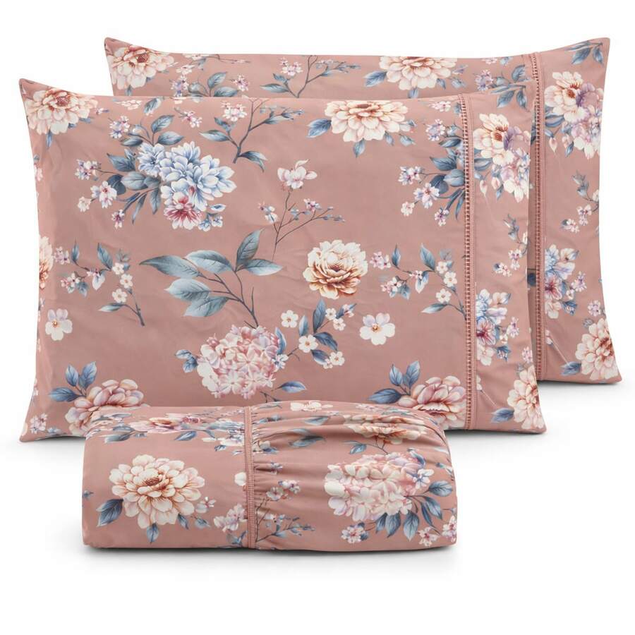 400 Thread Count Micropercal Bedding Set With Hemstitching, Double, Queen, And Single Sizes, Printed, Extra Soft And Comfortable Touch. - Rosa - Ver 1