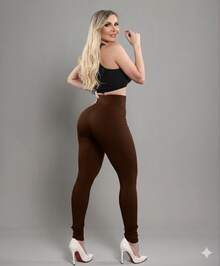 Super Shaping Leggings With Front Buckles - Simple - Casual - Sensual - Party - Polyester - Eyelets - Appliques - Buckles - 鏽棕色 - 查看 3