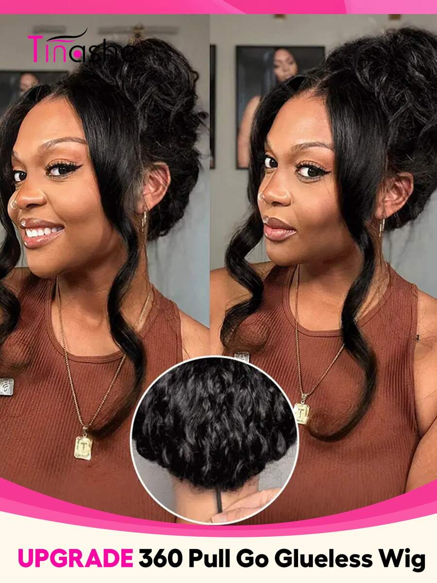 Tinashe Tóc giả ren toàn bộ 360 độ, kiểu gợn sóng, có dây rút, với các nút thắt đã được tẩy trắng, phù hợp cho trang phục Halloween, nghệ thuật vẽ móng Halloween, bảng tóc thẳng, tóc giả làm từ tóc thật không cần keo, trang điểm Halloween, kiểu tóc tiên nữ cosplay, cô dâu nàng tiên cá, tóc giả màu đen, phụ kiện tóc. - SNatural - Xem 1