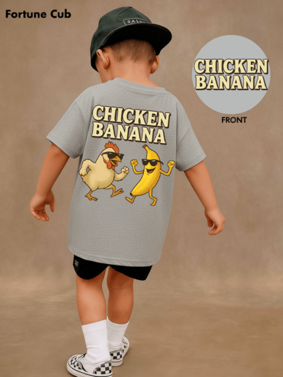 Chicken Banana Print Cotton T Shirt For Boys Funny Cartoon Design Casual Summer Wear Kids Fashion  Outfit Playful Animal Graphic Toddler Clothes