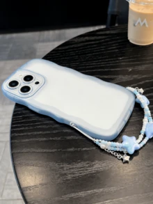 1个透明浅蓝色波浪纹手机壳，饰有星星和珍珠链，高端防震，防滑防刮，专为 17 Pro Max设计，兼容 17/16/15/14/13/12/11系列，是情人节/新年礼物的完美之选。 - 藍色 - 查看 2