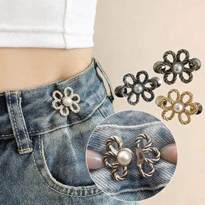 1 pieza Ajustador de cinturón de mezclilla con estampado floral - Ajusta la cintura sin coser, apto para jeans y faldas, hebilla decorativa desmontable