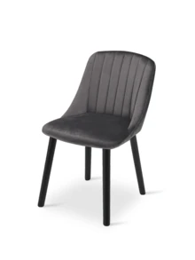 Goeurvant Modern Minimalist Vertical-Stripe Upholstered Dining Chairs With Ergonomic Back & Solid Wood Legs For Living Room, Kitchen, Bedroom - Set Of 2 / Set Of 4 / Set Of 6---Dark Grey (Velvet) - 深灰(黑腿) - 查看 9