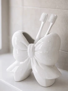 1/2pcs Bow Shaped Toothbrush Holder, Cute Bathroom Toothbrush Cup Storage Rack, Suitable For Bathroom Decor & Accessories, Vanity Organizer, Room Decoration, Home Decor, Also A Great Gift For Female Friends - Multicolor - View 5