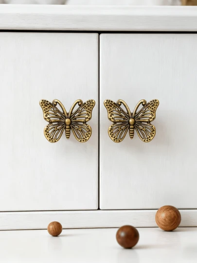 20/10/8/6/2pcs Vintage Butterfly Drawer Pulls - Square Zinc Alloy Design With Holes, Suitable For Vanity, Wardrobe, Jewelry Box And Decorative Cabinet Pulls, Comes With Installation Screws