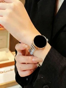 18毫米、20毫米、22毫米花卉金属珐琅表带 - 时尚替换表带，兼容三星Galaxy Watch 6/5/4（40毫米/44毫米）、Galaxy Watch 5 Pro、Galaxy Active 2、Watch 6/4、GT4/GT3/GT2 Pro - 舒适，女士款式 - 白銀貓眼 - 查看 2