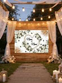 1 pieza Diseño floral blanco en forma de corazón con texto personalizado, pancarta de fondo de vinilo multifuncional y duradera, adecuada para fiesta de cumpleaños, regalo de cumpleaños, regalo del Día de San Valentín, aniversario, decoración de boda, evento en el hogar interior/exterior, decoración del hogar y accesorio de estudio fotográfico. Incluye esquinas preperforadas y cinta blanca. Disponible en 3 tamaños. Diseño plano 2D. - Multicolor - Ver 2