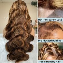 Highlight Ombre Lace Front Wigs Human Hair Glueless Wigs 13x4 Body Wave Frontal Wigs Human Hair Pre Plucked With Baby Hair 200% Density 4/27 Colored Honey Blonde Lace Front Wig For Women - S4/27 - 查看 3