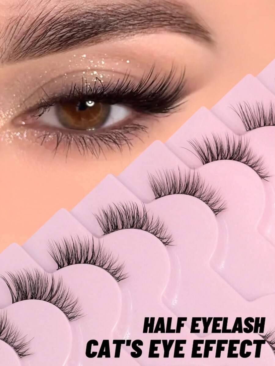 7 pares de pestañas postizas de ojo de gato de aspecto natural, de media tira, transparentes y de piel de marta falsa suave - Ver 1