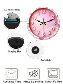 1 chiếc đồng hồ treo tường phẳng 2D bằng gỗ, kích thước 25/30cm (không kèm pin), chủ đề đá cẩm thạch hồng, thiết kế sáng tạo, phù hợp cho phòng ngủ, phòng khách, văn phòng. - 1PC - Xem 5