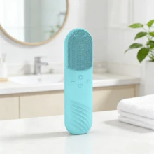 2-In-1 Electric Silicone Facial Cleanser With Red Blue Light Therapy, USB Rechargeable Portable Face Cleaning Brush Skin Care Beauty Massager For Home Personal Use - View 3